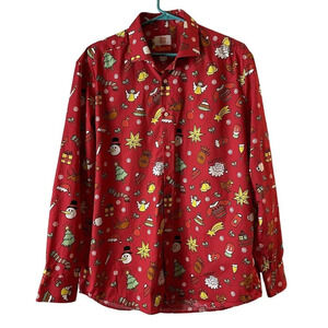 Oppo Suits Mens Christmas Doddle Red Button Up Shirt Tailored Fit XL 17.1" 43/44